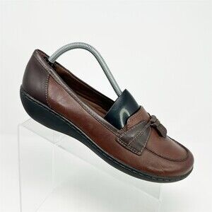 Clarks Ashland Bubble Womens Loafers Brown Slip-On Comfort Wedge Size 10W
